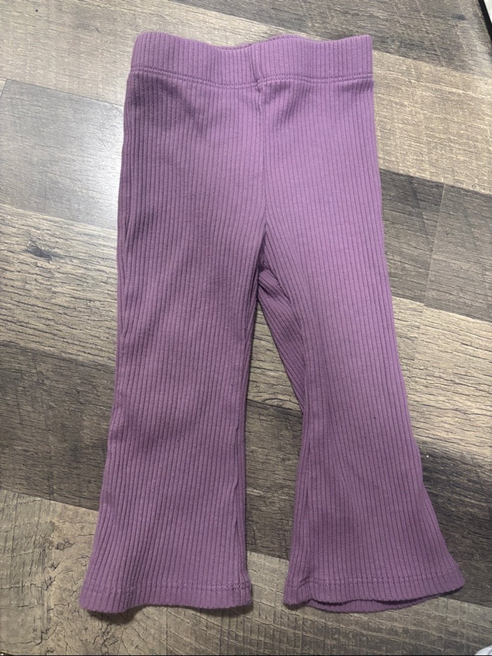 Kids Ribbed Flare Pants - Purple